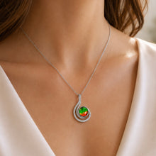 Load image into Gallery viewer, AURORA Round Sterling Silver Ammolite Pendant with Swarovski Crystal