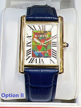 Load image into Gallery viewer, Ammolite Watch- Large-Roman Mosaic Rectangle Watch-Navy Blue Leather Strap (Korite)