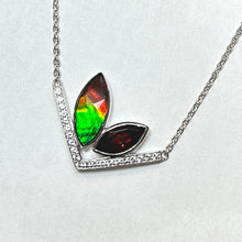 Load image into Gallery viewer, Ammolite Pendant Sterling Silver RABBIT Pendant with Garnet and Topaz