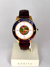 Load image into Gallery viewer, Ammolite Watch- Small-Mosaic Ammolite white Mother of Pearl 36mm Round Watch-Brown Leather Strap (Korite)