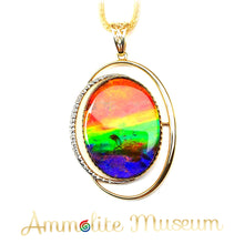 Load image into Gallery viewer, AURORA 14K Gold Classic Oval Ammolite Pendant with Diamond