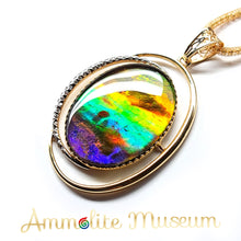 Load image into Gallery viewer, AURORA 14K Gold Classic Oval Ammolite Pendant with Diamond