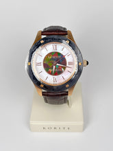 Load image into Gallery viewer, Korite Ammolite Watch- Large-Mosaic Ammolite white Mother of Pearl 43mm Round Watch-Brown Leather Strap
