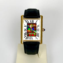 Load image into Gallery viewer, Ammolite Watch- Large-Roman Mosaic Rectangle Watch-Black Leather Strap (Korite)