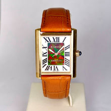Load image into Gallery viewer, Ammolite Watch- Small- Roman Mosaic Rectangle Watch-Tan Leather Strap (Korite)