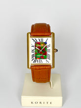 Load image into Gallery viewer, Ammolite Watch- Large- Roman Mosaic Rectangle Watch-Tan Leather Strap (Korite)