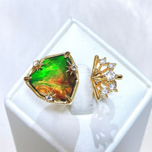 Load image into Gallery viewer, Ammolite Ring 18k Gold Vermeil STARLIGHT Trillion Ammolite Double Ring with White Topaz