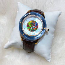 Load image into Gallery viewer, Korite Ammolite Watch- Large-Mosaic Ammolite white Mother of Pearl 43mm Round Watch-Brown Leather Strap