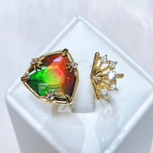 Load image into Gallery viewer, Ammolite Ring 18k Gold Vermeil STARLIGHT Trillion Ammolite Double Ring with White Topaz