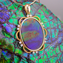 Load image into Gallery viewer, Ammolite Pendant 14K Gold Oval with Diamond