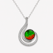 Load image into Gallery viewer, AURORA Round Sterling Silver Ammolite Pendant with Swarovski Crystal
