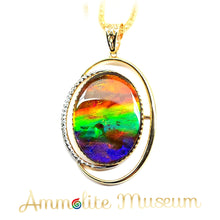 Load image into Gallery viewer, AURORA 14K Gold Classic Oval Ammolite Pendant with Diamond
