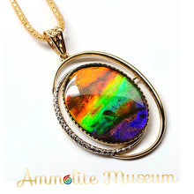 Load image into Gallery viewer, AURORA 14K Gold Classic Oval Ammolite Pendant with Diamond

