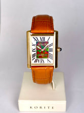 Load image into Gallery viewer, Ammolite Watch- Small- Roman Mosaic Rectangle Watch-Tan Leather Strap (Korite)
