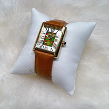 Load image into Gallery viewer, Korite Ammolite Watch- Small- Roman Mosaic Rectangle Watch-Tan Leather Strap

