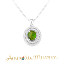 Load image into Gallery viewer, Sterling Silver Oval Ammolite Pendant with Cubic Zirconia
