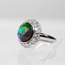 Load image into Gallery viewer, Sterling Silver Round Ammolite Ring with Swarovski Crystals
