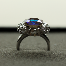 Load image into Gallery viewer, Sterling Silver Round Ammolite Ring with Swarovski Crystals
