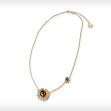 Load image into Gallery viewer, Ammolite Necklace 18k Gold Vermeil PROSPERITY Necklace with Garnet and White Topaz
