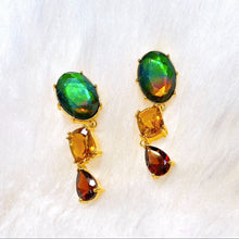 Load image into Gallery viewer, Ammolite Earrings 18k Gold Vermeil RADIANT Drop Earrings with Garnet and Citrine
