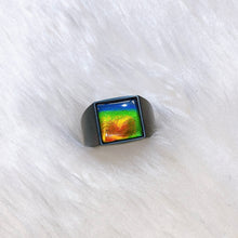 Load image into Gallery viewer, Ammolite Ring Matte Black Titanium MIDNIGHT Ring KORITE MEN&#39;S COLLECTION
