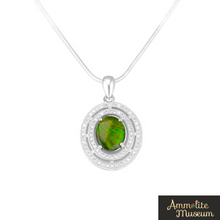Load image into Gallery viewer, Sterling Silver Oval Ammolite Pendant with Cubic Zirconia
