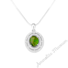 Load image into Gallery viewer, Sterling Silver Oval Ammolite Pendant with Cubic Zirconia
