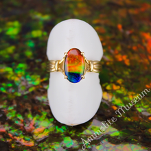 Load image into Gallery viewer, AURORA 14K Yellow Gold Oval Ammolite Ring
