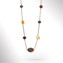 Load image into Gallery viewer, Ammolite Necklace 18k Gold Vermeil RADIANT Station Necklace with Garnet and Citrine
