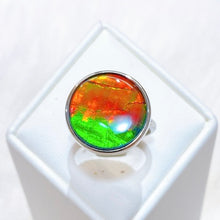 Load image into Gallery viewer, Ammolite Ring Sterling Silver ORIGINS Round Ammolite Ring
