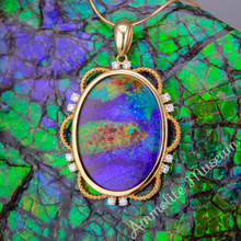 Load image into Gallery viewer, Ammolite Pendant 14K Gold Oval with Diamond
